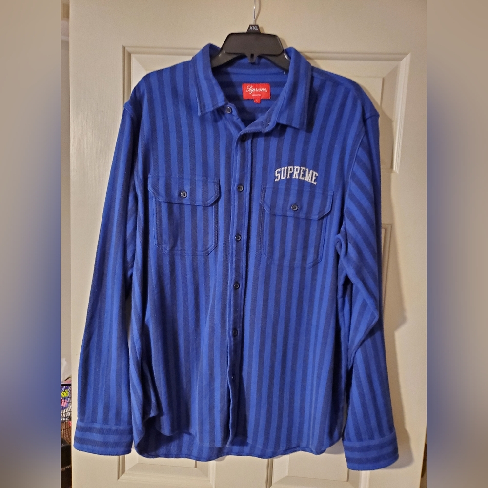 Supreme Stripe Heavyweight Flannel Shirt. Size Large. Color Blue.